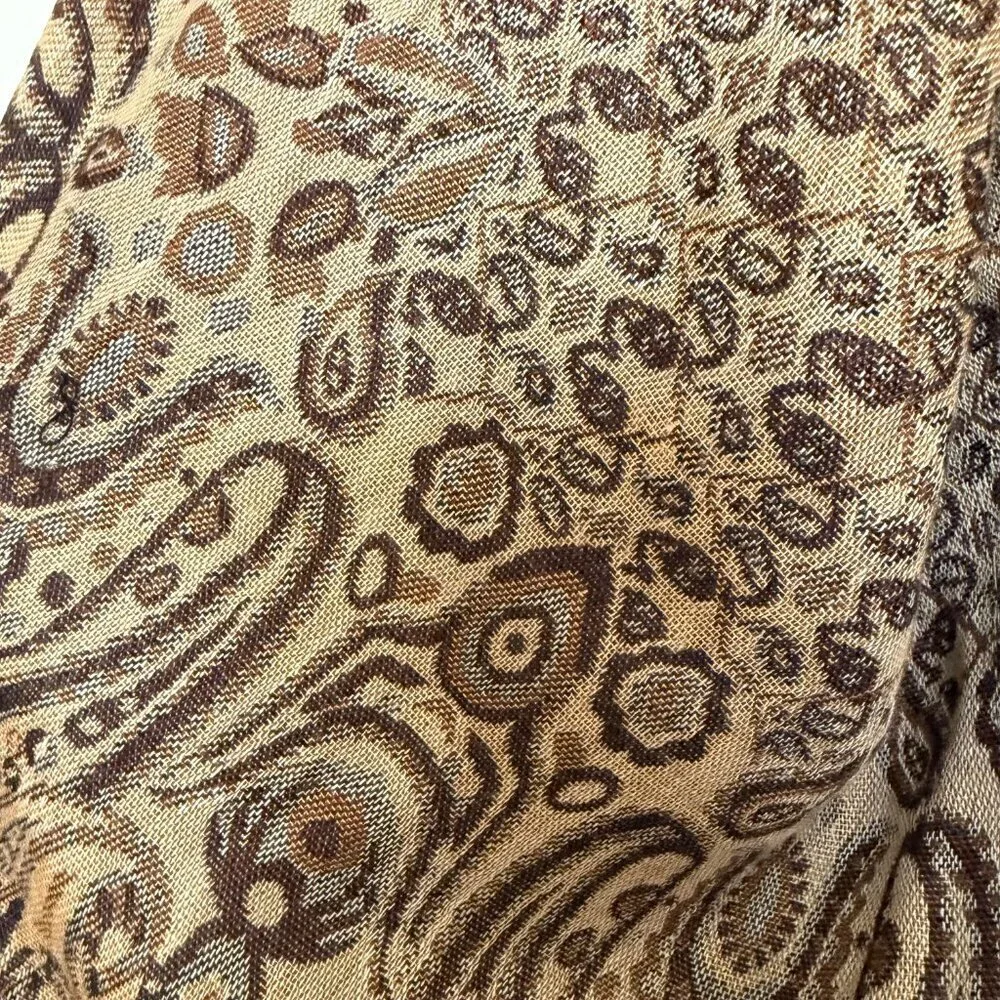 Pashmina Silk Blend Paisley Fringe  Wrap Scarf Vintage Boho Tan Brown